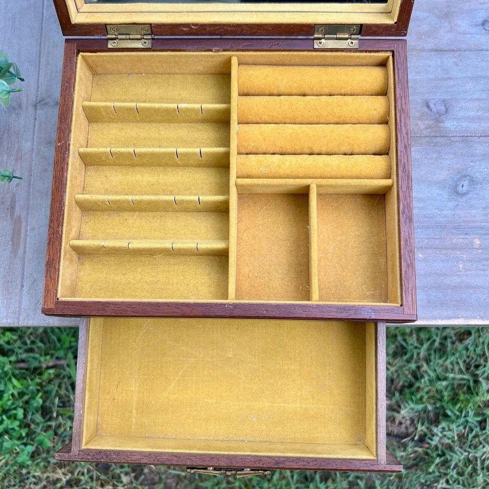 Vintage Floral Tapestry Wood Jewelry Box | Made in Japan